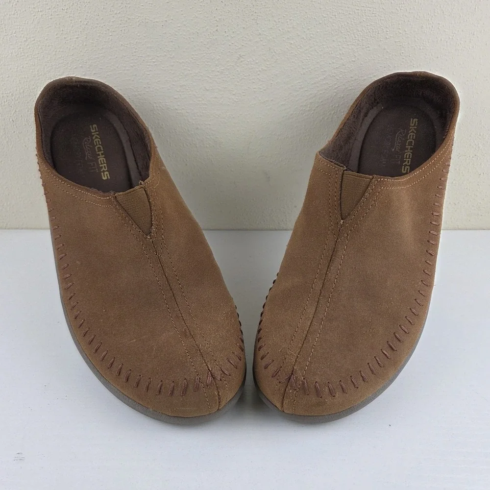 Skechers Savor Sedona Brown Suede Leather Slip On Mules Shoes Women's Size 11